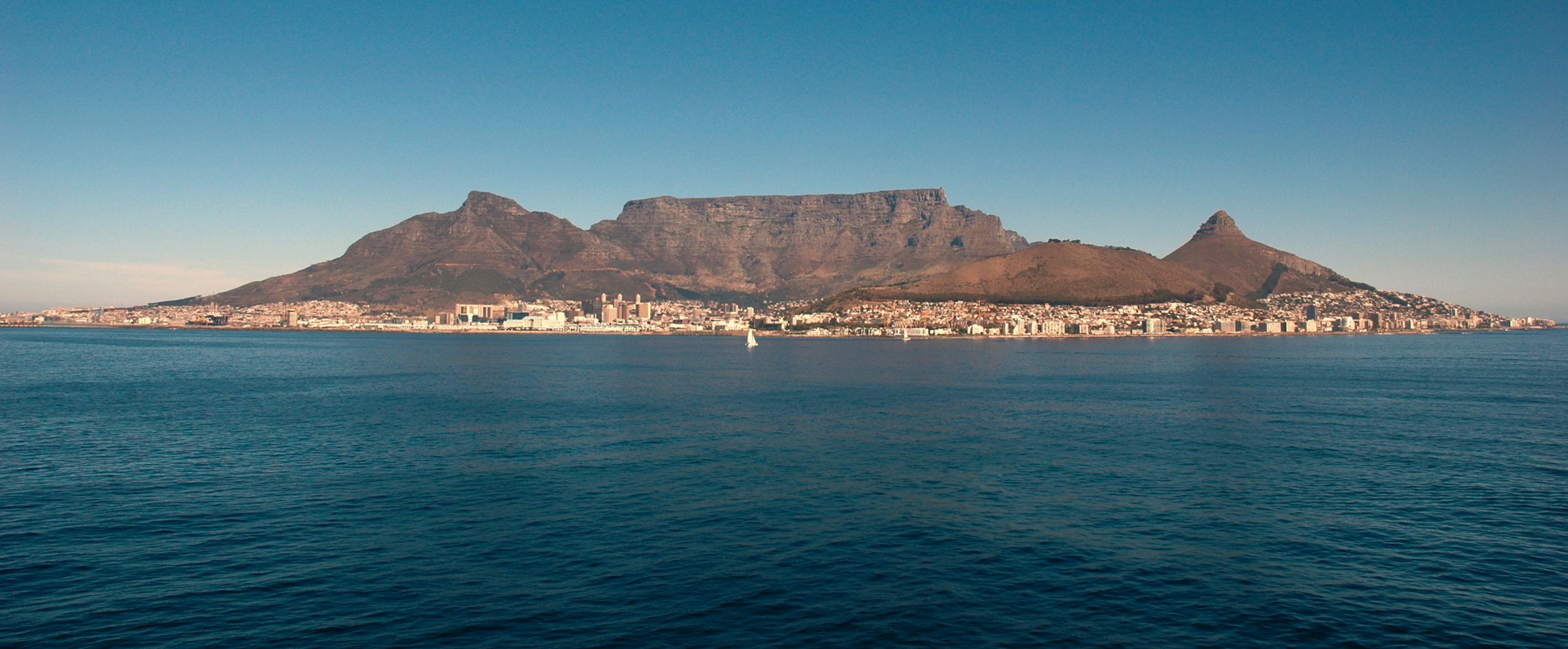 Table Mountain and Cape Town seen across the Atlantic Ocean
